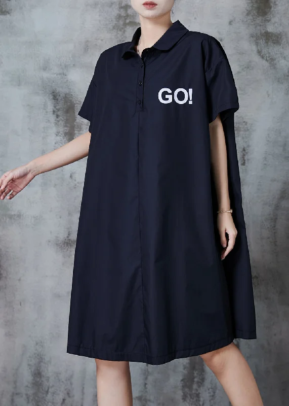 textured dressSimple Black Oversized GO Print Cotton Shirt Dress Spring