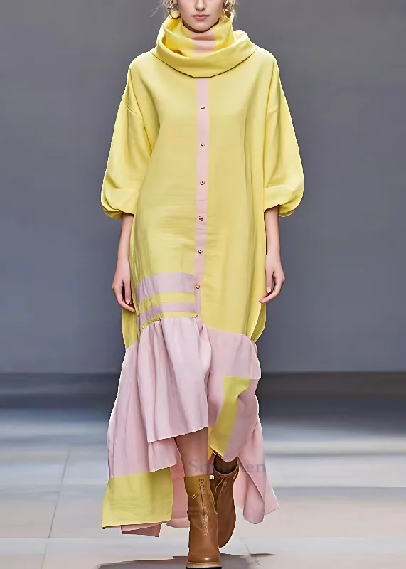 Reduced Prices romantic dressOriginal Yellow Turtleneck Button Patchwork Cotton Maxi Dresses Fall Reduced Prices romantic dressOriginal Yellow Turtleneck Button Patchwork Cotton Maxi Dresses Fall