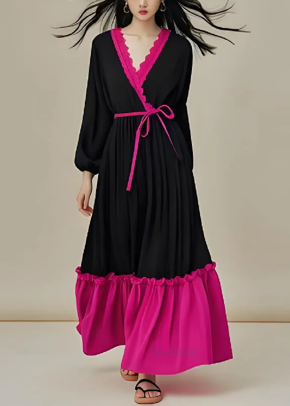 Inventory Reduction elegant maxi dressClassy Colorblock V Neck Ruffled Lace Up Patchwork Cotton Dresses Full Inventory Reduction elegant maxi dressClassy Colorblock V Neck Ruffled Lace Up Patchwork Cotton Dresses Full