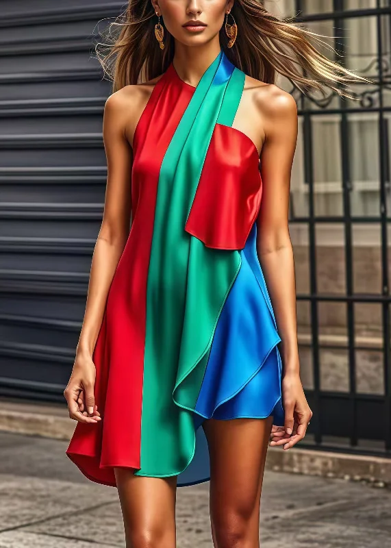 Take Advantage casual knit dressUnique Colorblock Cold Shoulder Patchwork Silk Mini Dresses Summer