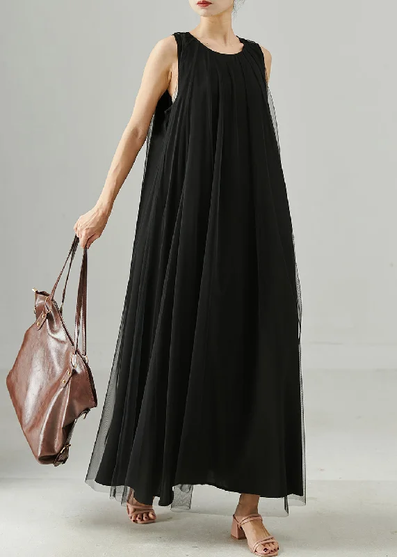 Today’s Deal draped dressWomen Black Oversized Tulle Maxi Dresses Summer