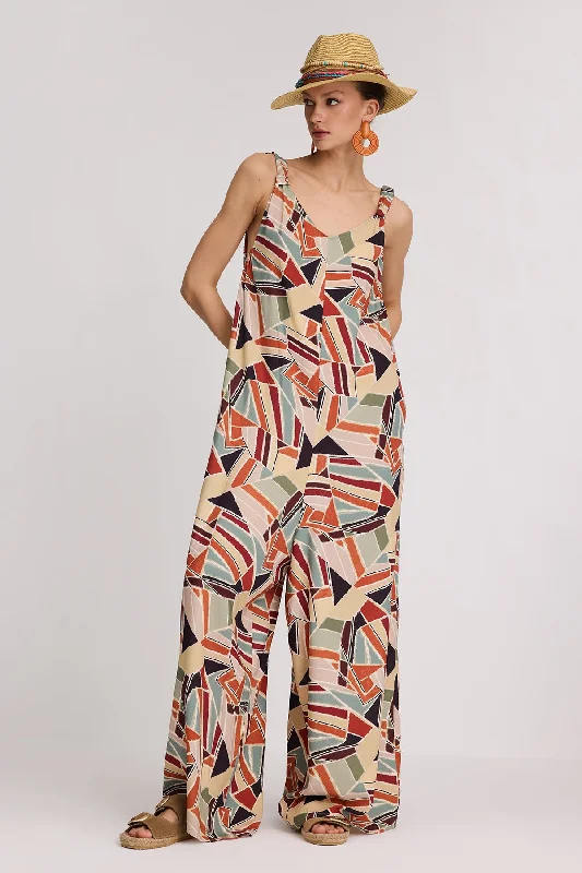 Online Specials Colorful Geometric Relaxable Jumpsuit