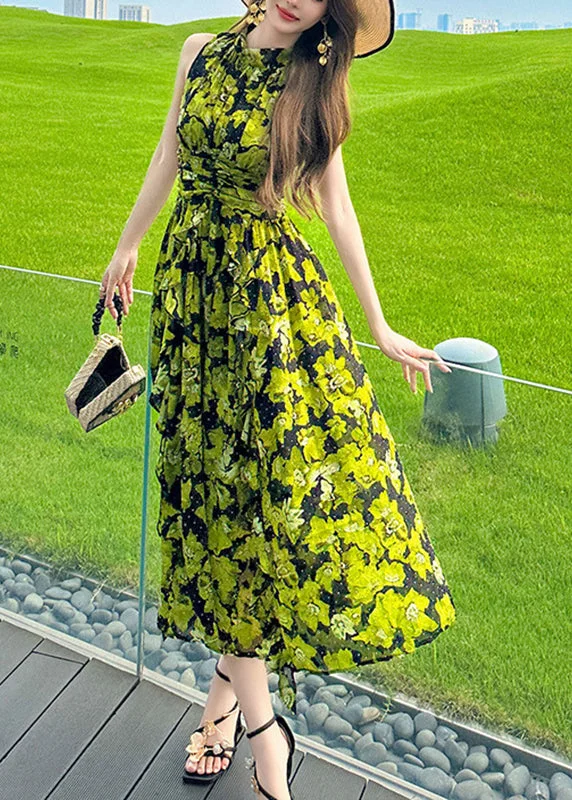Weekend Deal fitted dressBohemian Green Print High Waist Chiffon Holiday Long Dress Summer Weekend Deal fitted dressBohemian Green Print High Waist Chiffon Holiday Long Dress Summer