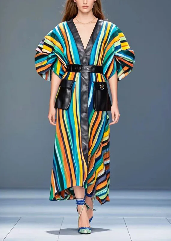 Limited Availability mini dressFashion Rainbow Striped Patchwork Pockets Cotton Dress Puff Sleeve Limited Availability mini dressFashion Rainbow Striped Patchwork Pockets Cotton Dress Puff Sleeve