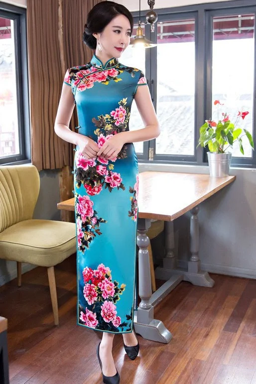 modern dressFloral Print Long Qipao Dress