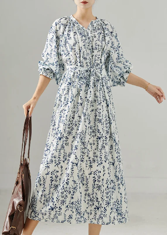 one-shoulder dressFine White Tie Waist Print Chiffon Tea Dress Spring