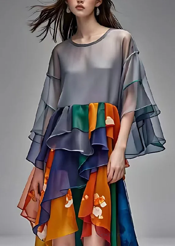 Must-Have Deals elegant shift dressStyle Grey O-Neck Patchwork Chiffon Maxi Dress Half Sleeve Must-Have Deals elegant shift dressStyle Grey O-Neck Patchwork Chiffon Maxi Dress Half Sleeve