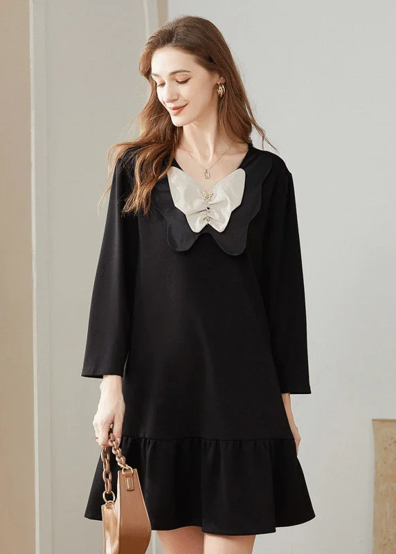 sleek dressSimple Black Bow Original Design Cotton A Line Dress Spring