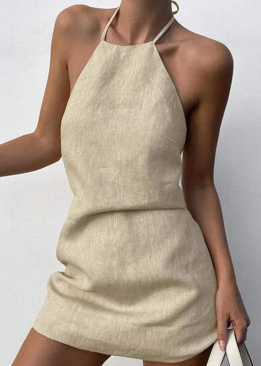 Can't Miss minimalistic dressSlim Fit Linen Cold Shoulder Solid Linen Mid Dress Sleeveless