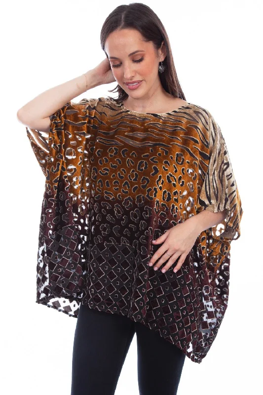 sleek jacketScully Womens Velvety Burnout Brown Ombre Nylon Viscose Poncho