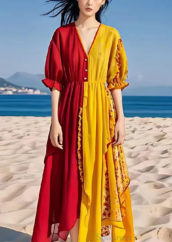 Reduced Prices long sleeve dressStylish Yellow Asymmetrical Ruffled Chiffon Dresses Half Sleeve