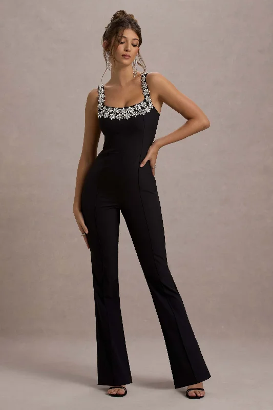 Year-End Sale Amadi | Black Embellished Strappy Flared-Leg Jumpsuit