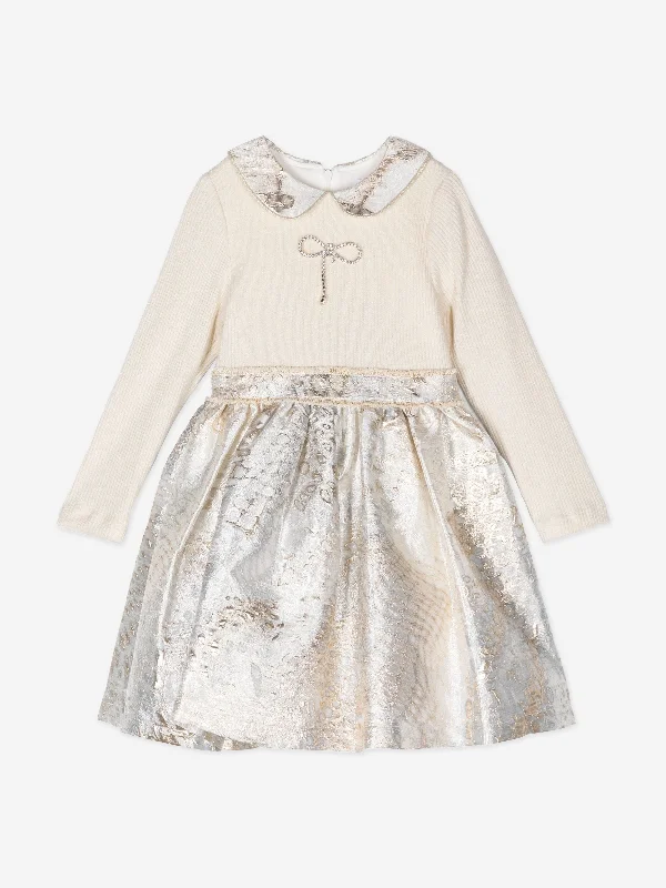 Super Deal classic fit-and-flare dressPatachou Girls Jersey and Satin Dress in Gold