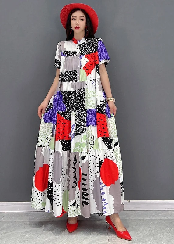 Daily Specials trendy wrap dressNatural Red O-Neck Print Chiffon Ankle Dress Short Sleeve