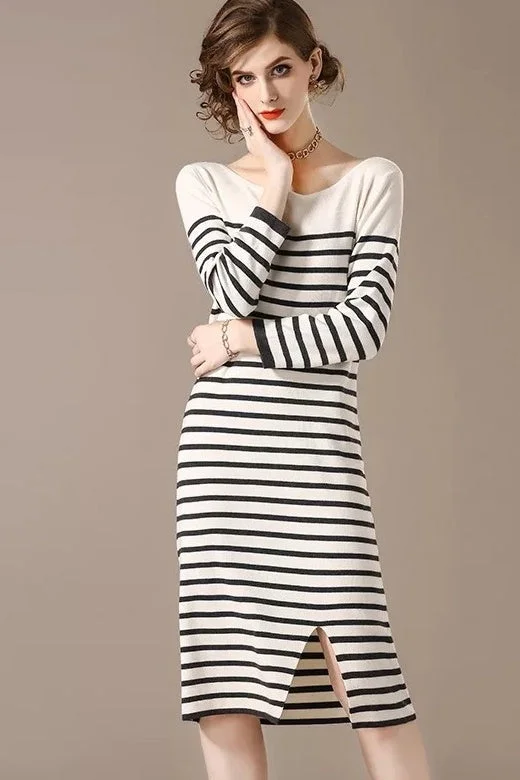 casual knit dressStripe Sweater Dress