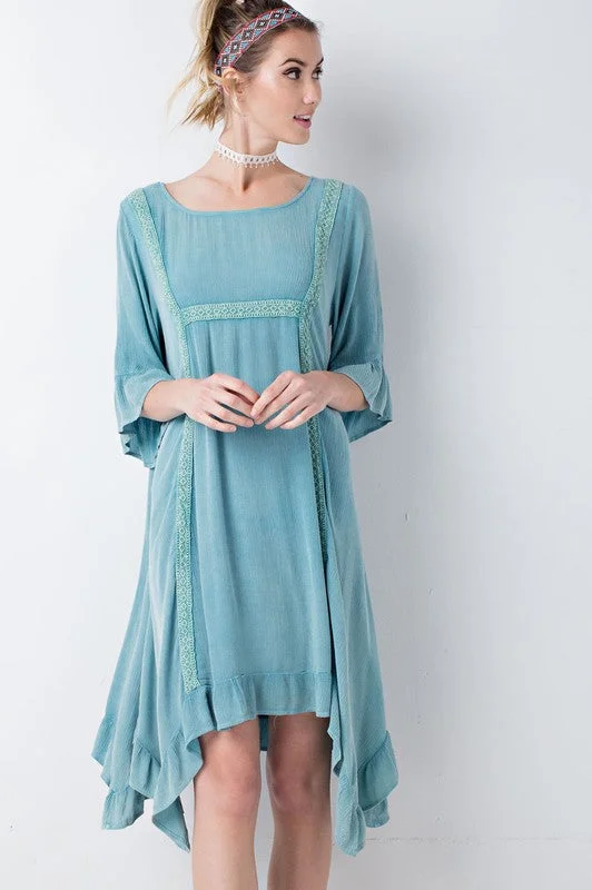 puff sleeve dressOversize Peasant Dress W/ Crochet Detail