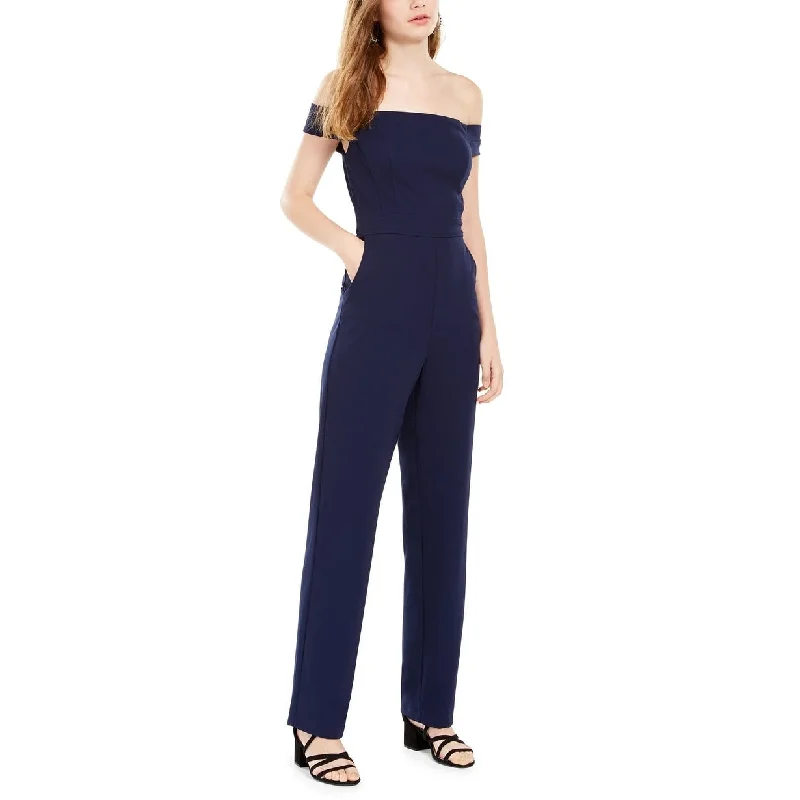 Super Sale Teeze Me Juniors' Off-The-Shoulder Jumpsuit Navy Size 0