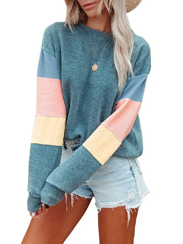 Incredible Offers Versatile Contrast Color Pullover Women'S Sweatshirt With Round Neck