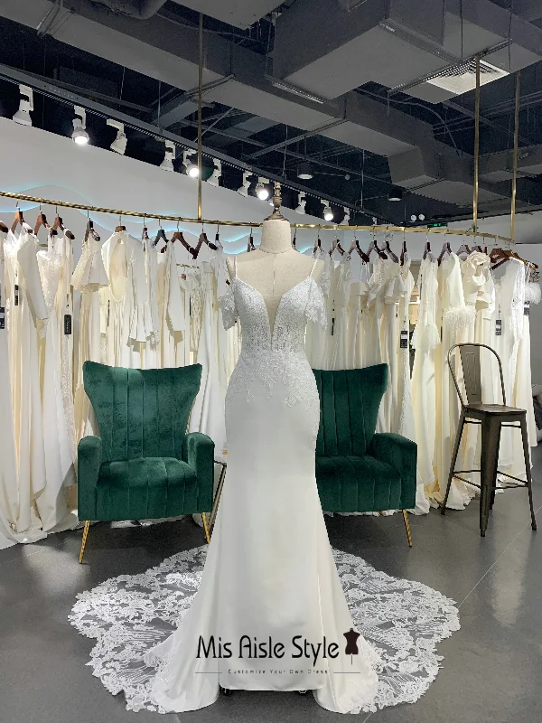 Discount Extravaganza floral wrap dressFit and Flare Boho Sleeve Wedding Dress with Long Lace Train