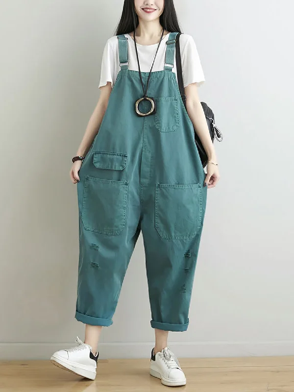Savings Spectacular Women Casual Summer Frayed Solid Loose Jumpsuits CC014