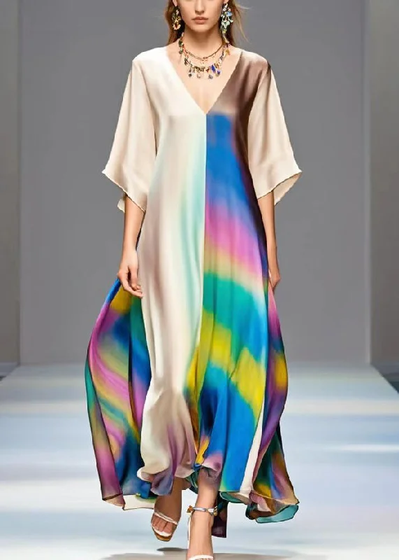 chic wrap dressDIY Colorblock Asymmetrical Patchwork Tie Dye Silk Dresses Summer