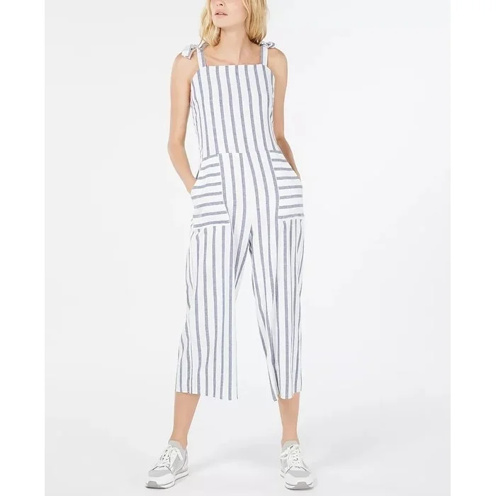 The Best Prices Monteau Women's Petite Striped Cropped Jumpsuit White Size PM