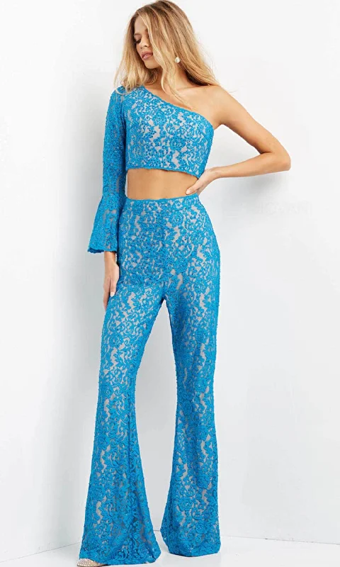 Best Deals Jovani 08693 - Asymmetric Neck Two Piece Jumpsuit