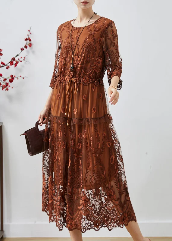 Price Drop Alert wrap-around dressFine Chocolate Embroidered Cinched Tulle Holiday Dress Summer Price Drop Alert wrap-around dressFine Chocolate Embroidered Cinched Tulle Holiday Dress Summer