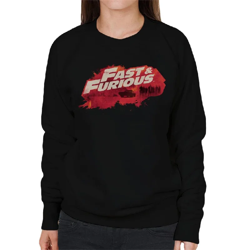 oversized sports sweatshirtFast and Furious Logo Character Backdrop Women's Sweatshirt