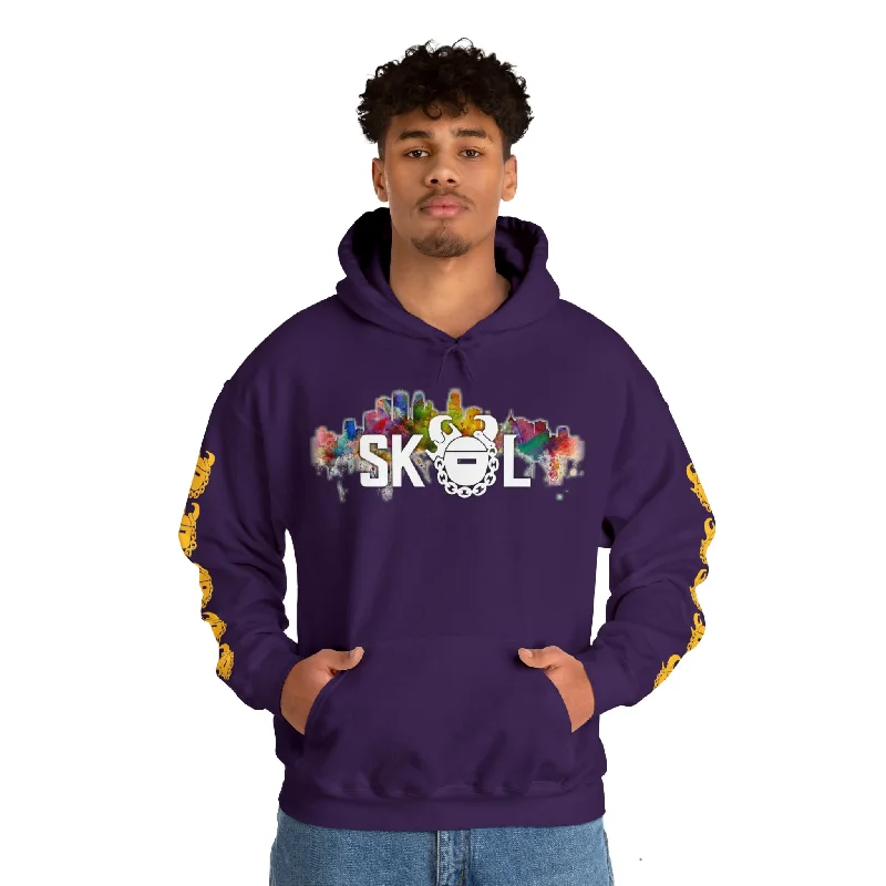 Online Only Unisex Heavy Blend™ Hooded Sweatshirt - Skyline + Game Day Helmet (Sleeves)