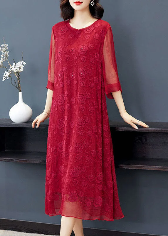 Extra Savings bohemian dressPlus Size Red O-Neck Embroideried Silk Dresses Long Sleeve Extra Savings bohemian dressPlus Size Red O-Neck Embroideried Silk Dresses Long Sleeve