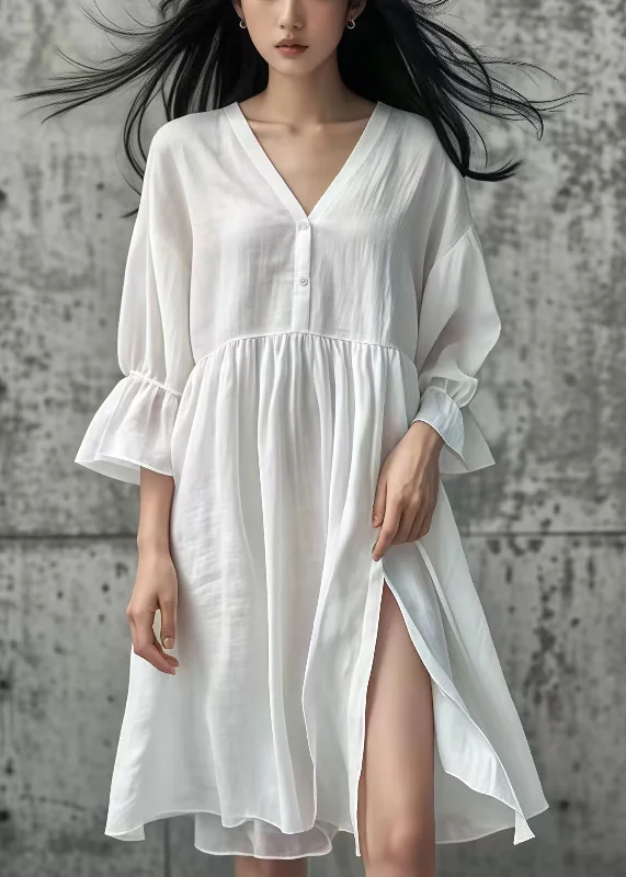 Buy More, Save More t-shirt dressCasual White Oversized Side Open Cotton Day Dress Summer
