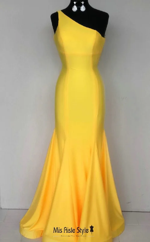 One-DAY Sale floral dressFit Tight One Shoulder Yellow Prom Dress