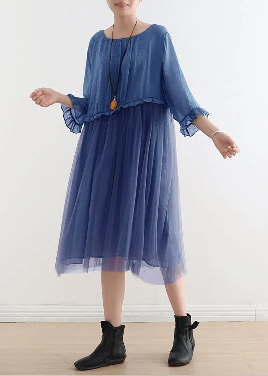 ashionable dress2023 Royal Blue Tulle Maxi dresses Sundress Half Sleeve