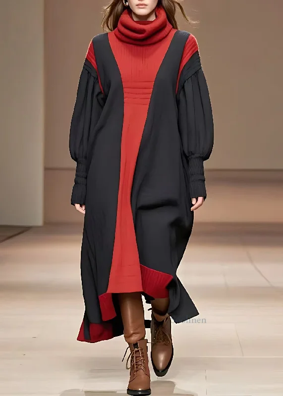 Price Reduction chic slip dressHandmade Colorblock Low High Design Long Dresses Fall Price Reduction chic slip dressHandmade Colorblock Low High Design Long Dresses Fall