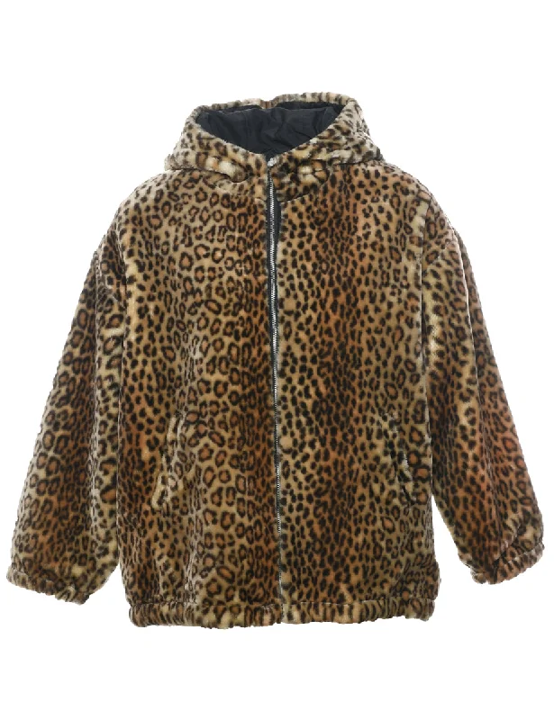 Epic Deals modern coatLeopard Print Faux Fur Coat - L