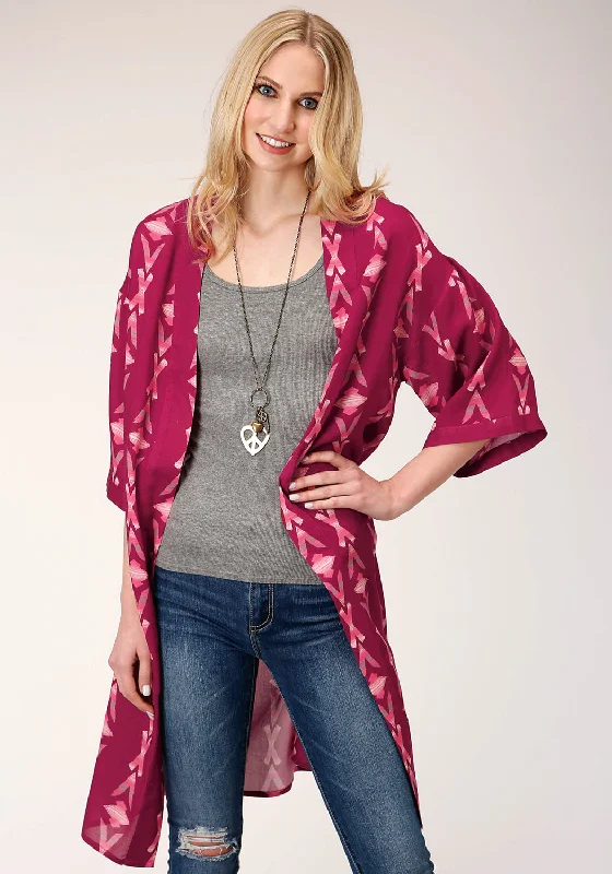 sleek trench coatRoper Womens Wine Rayon/Nylon Aztec Print Kimono Cardigan