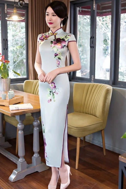 shift dressFloral Print Long Qipao Dress