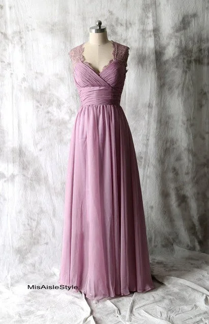 Mega Sale one-shoulder dressLong Vintage Lace Purple Bridesmaid Dress
