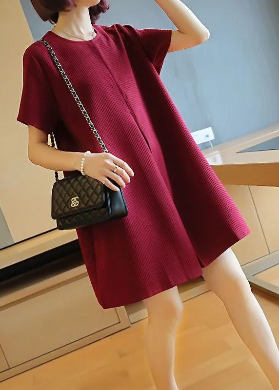 elegant maxi dressClassy Mulberry O-Neck Wrinkled Cotton Mini Dress Summer