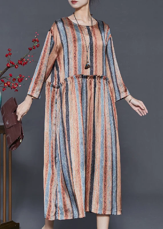 Midnight Madness boho-chic dressKhaki Striped Cotton Dresses Ruffled Spring