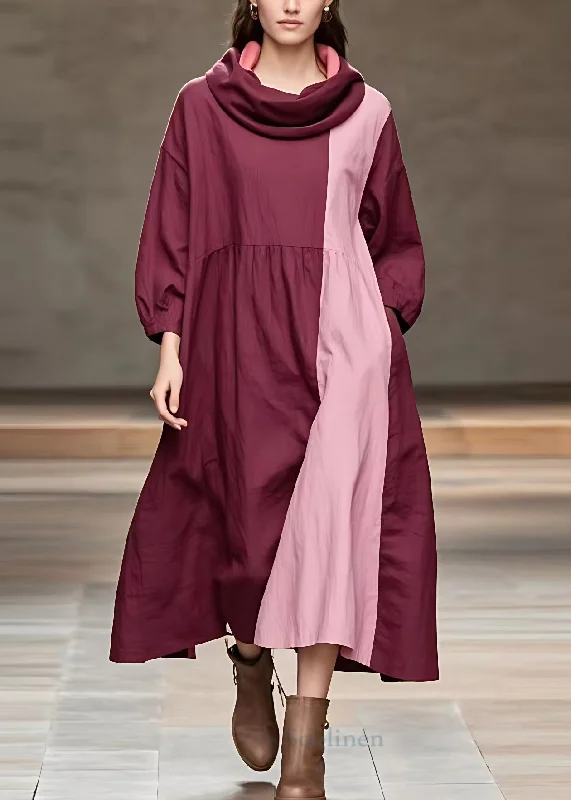 Mega Sale silk dressFrench Wine Red Pockets Patchwork Cotton Long Dress Long Sleeve Mega Sale silk dressFrench Wine Red Pockets Patchwork Cotton Long Dress Long Sleeve