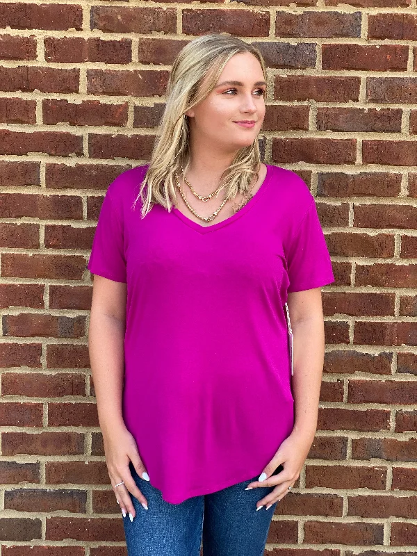 pleated dressMegan Vneck Tee in Vivid Magenta by Another Love