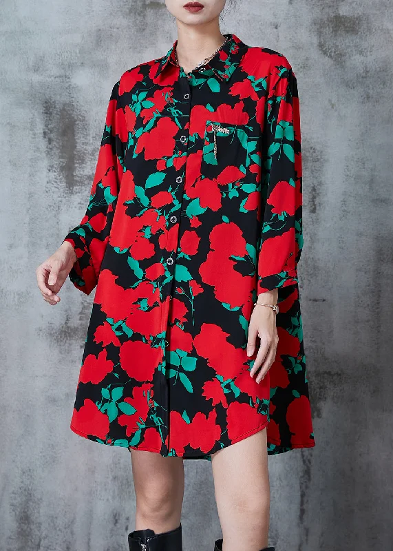 Price Rollback office dressArt Red Oversized Print Comfortable Cotton Dress Summer