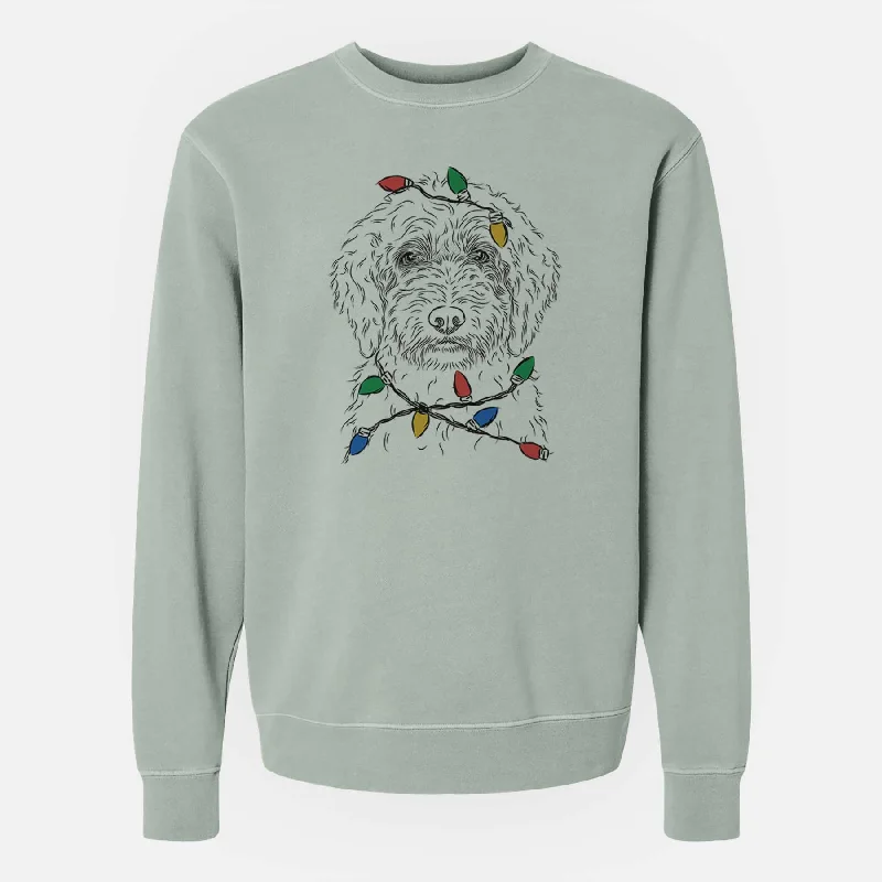 classic gym sweatshirtChristmas Lights Teddy the Labradoodle - Unisex Pigment Dyed Crew Sweatshirt