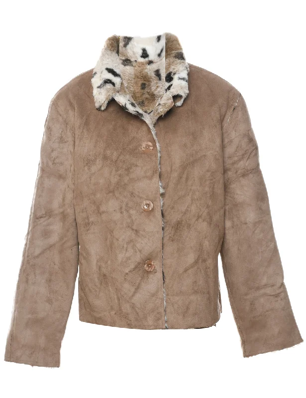 Discount Days cold weather jacketBrown Suede & Animal Design Shearling Lined Jacket - L