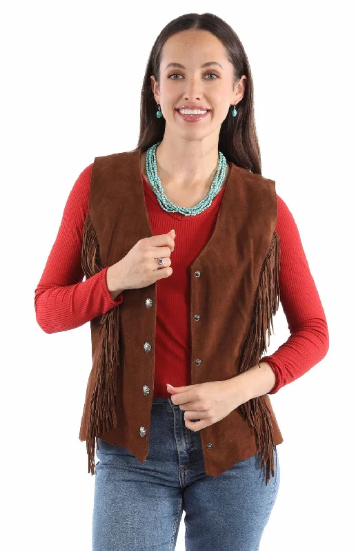 comfortable coatScully Womens Snap Front Fringe Cafe Brown Leather Leather Vest