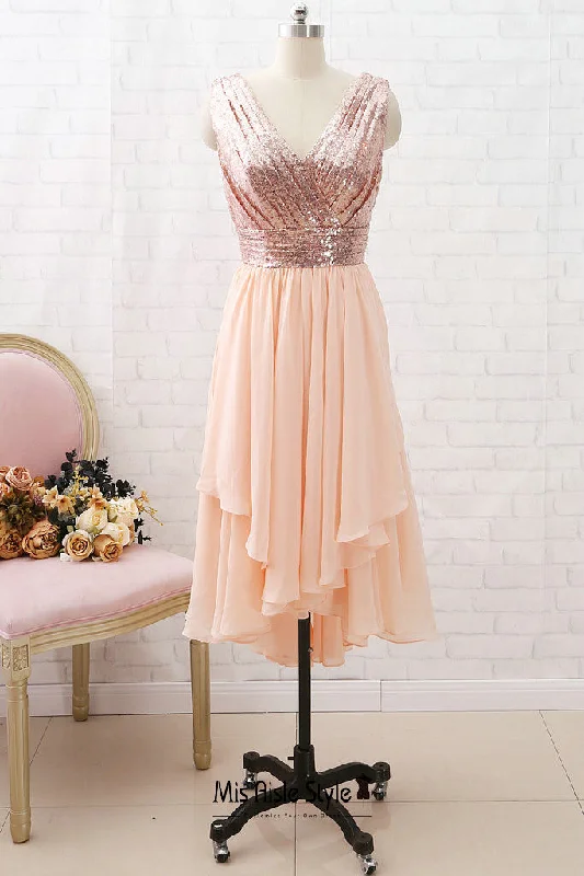 Price Meltdown stylish party dressShort Blush Sequins Wedding Party Dress