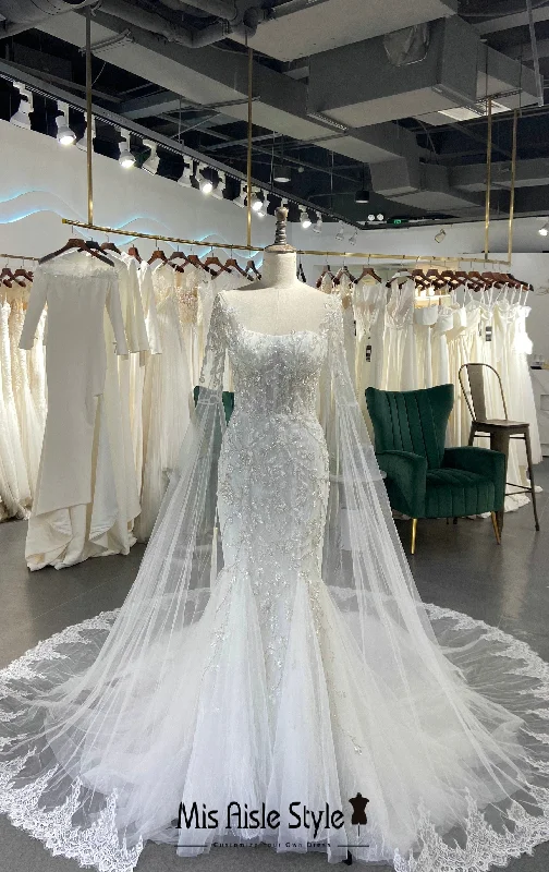 Deal Explosion long-sleeve floral dressMermaid Criss Cross Back Ivory Wedding Dress