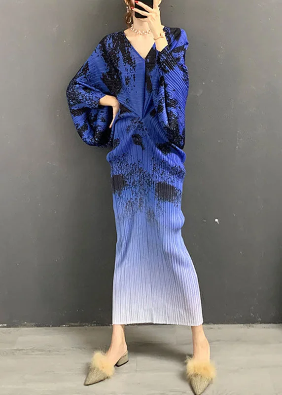 Super Deal elegant shift dressBlue V Neck Print Gradient color Silk Dress Long Sleeve Super Deal elegant shift dressBlue V Neck Print Gradient color Silk Dress Long Sleeve